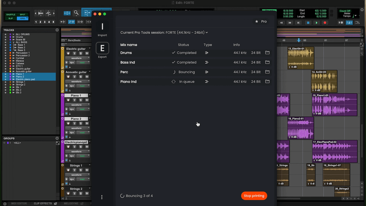 All your stems in one go. Automate mix bouncing on Pro Tools with Forte Export.